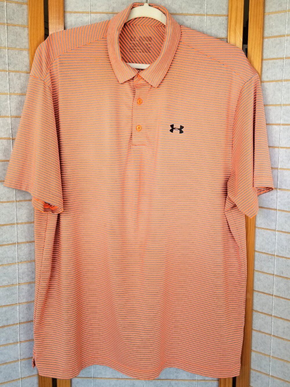 Under Armour Performance Golf Polo Orange Gray Stripe Heat Gear Size XXL